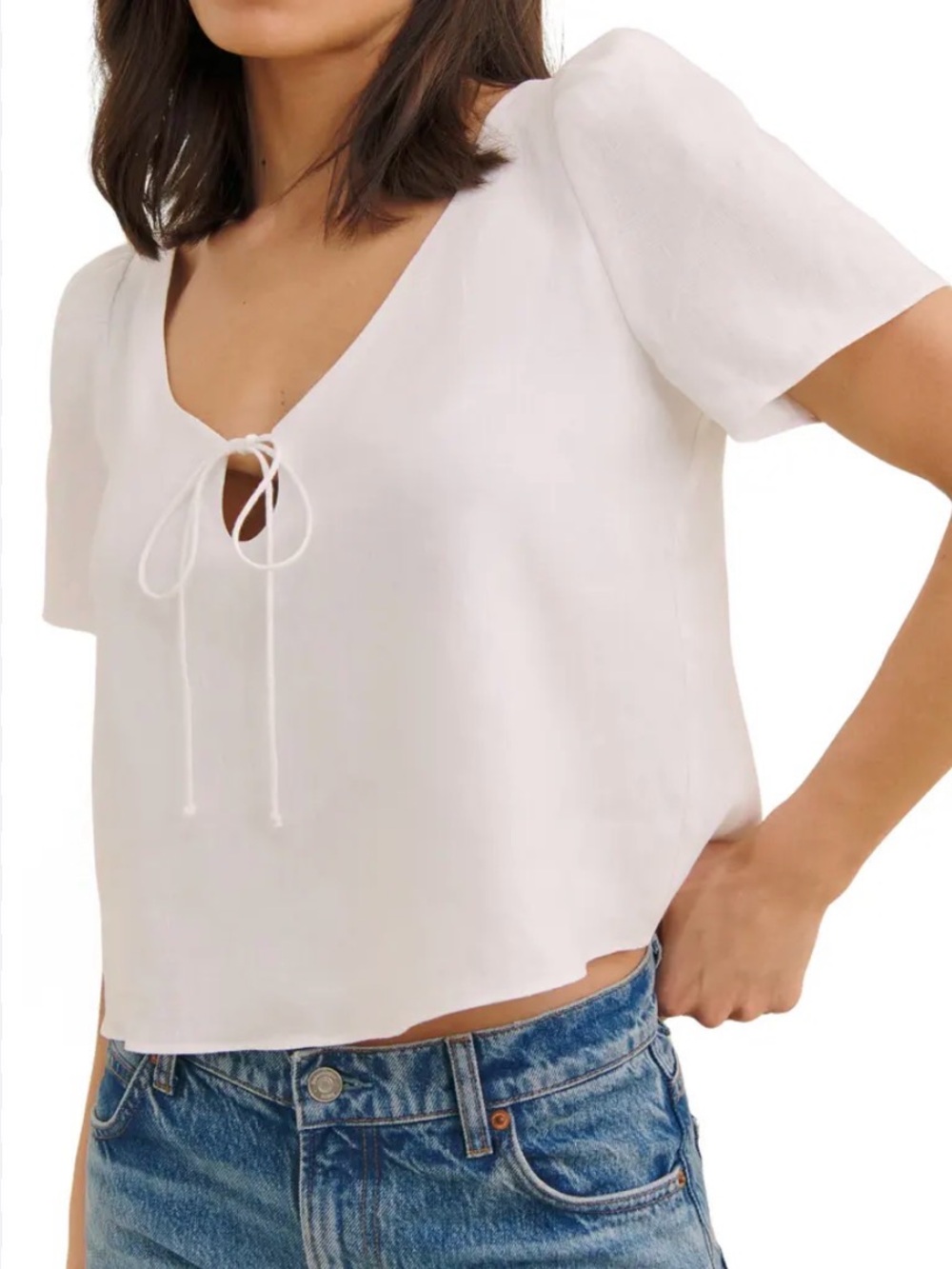 Reformation White Mayla Linen Top